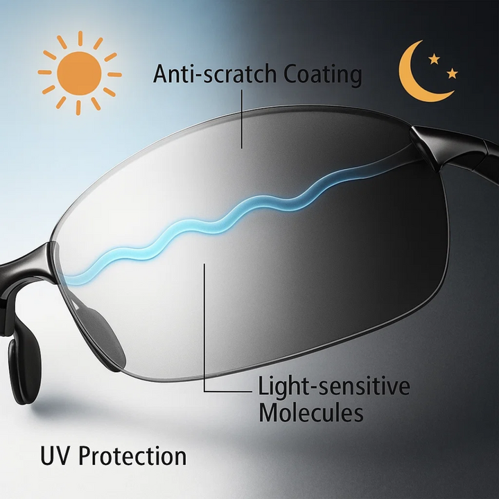 Mens driving glasses featuring lightweight frame and polarized lenses