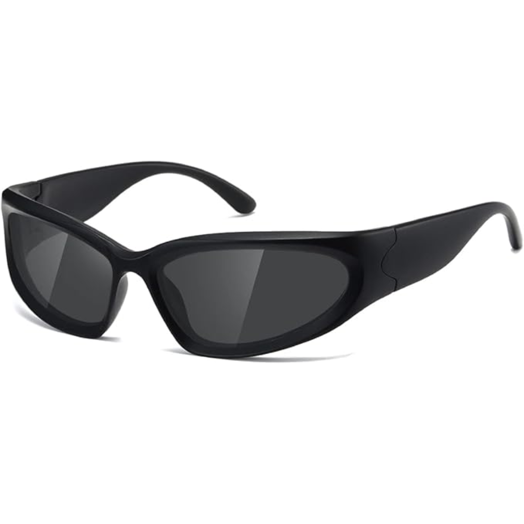 Black polarised sports sunglasses viewed from the front angle
