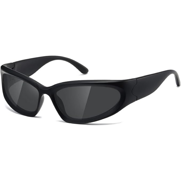 Black polarised sports sunglasses viewed from the front angle