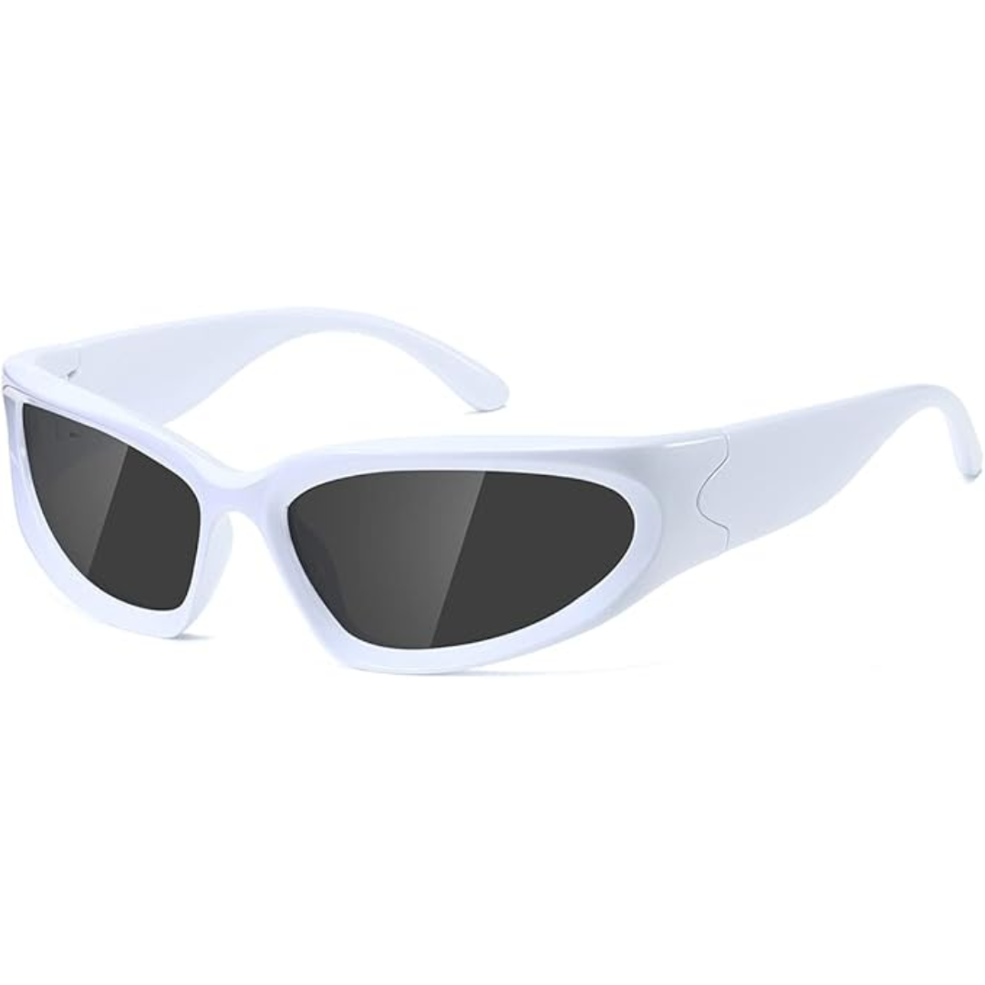 Model wearing wrap around polarised sports sunglasses outdoors