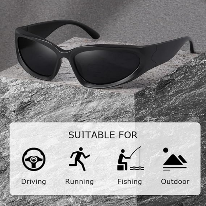 Outdoor eyewear with UV protection resting on a reflective surface