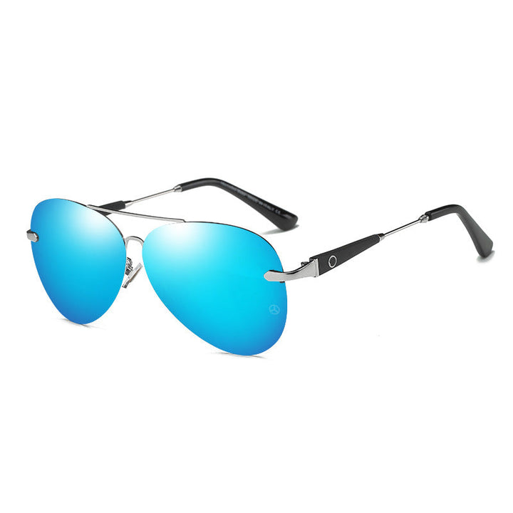 Close-up of UV protection polarized lenses on classic aviator sunglasses