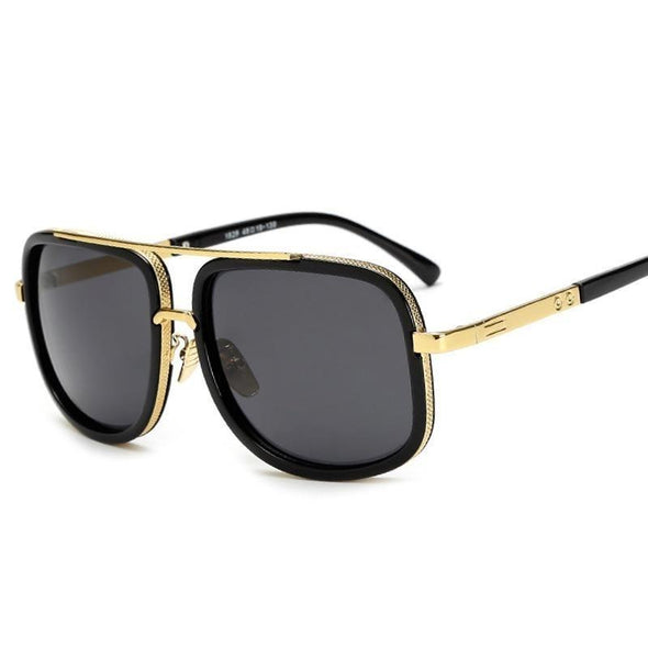 Men's black frame polarized sunglasses with dark lenses