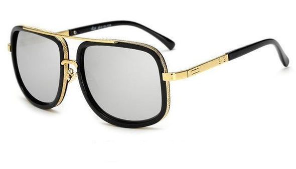 Side angle of mens fashion accessories eyewear showing durable hinges and UV protection
