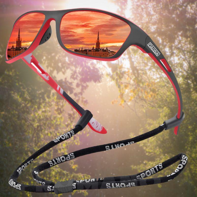 Fire Red sports sunglasses with UV protection and strap