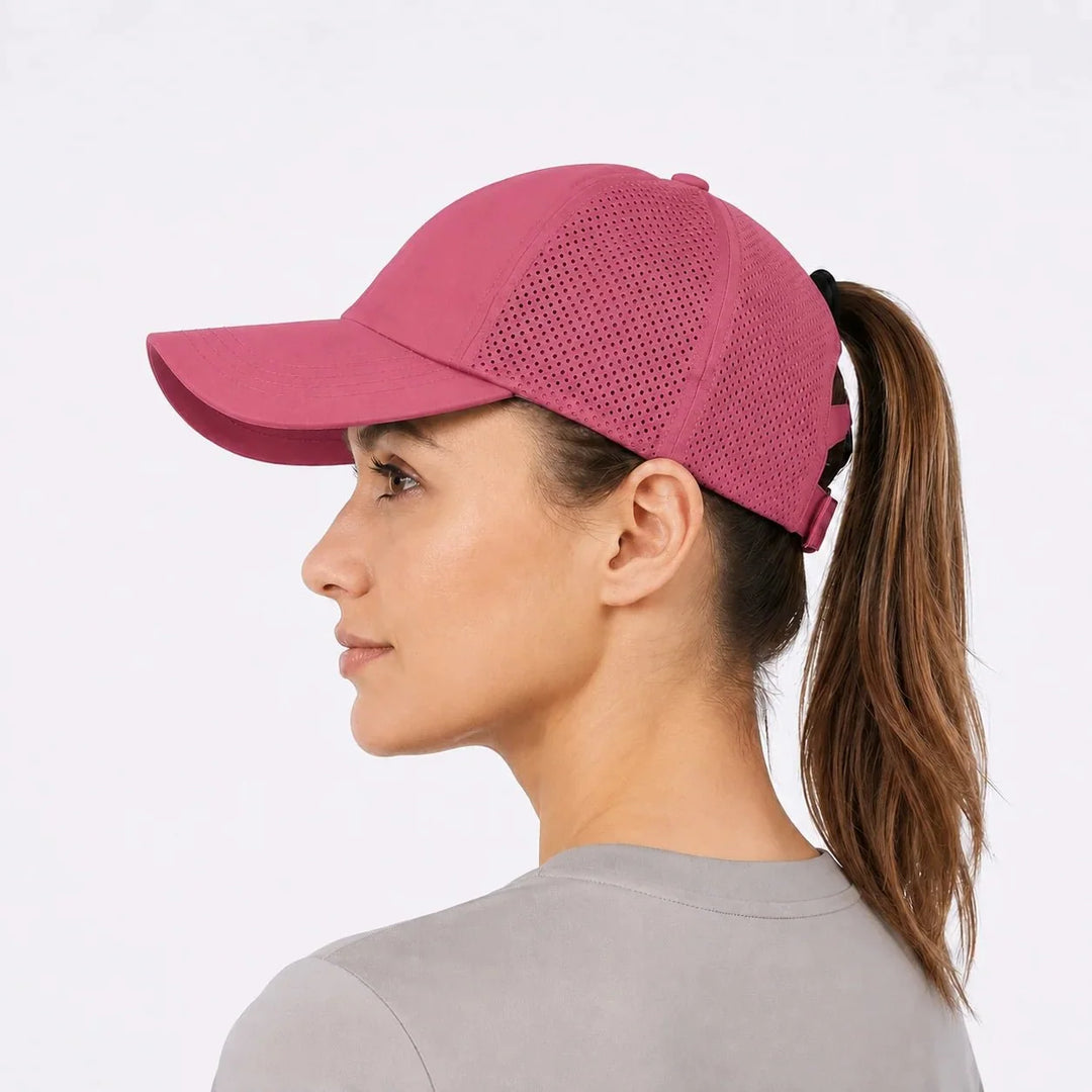Women's sports cap in athletic headwear style featuring an adjustable strap for custom fit