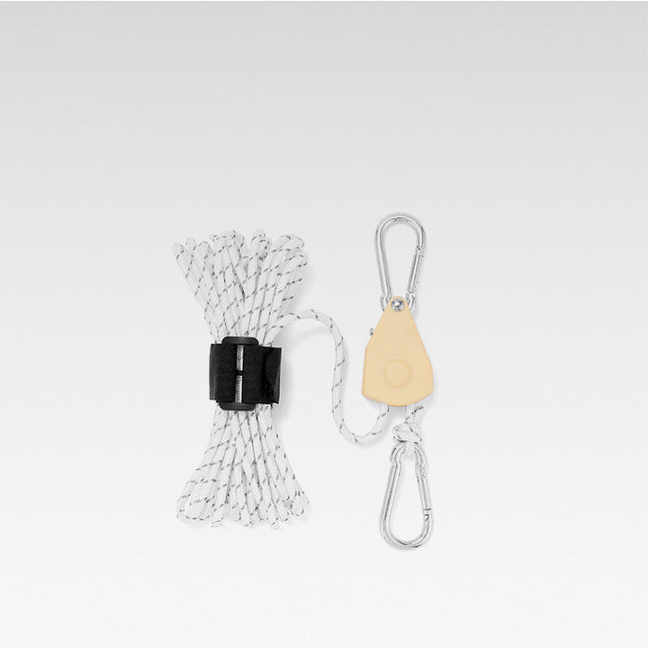 White adjustable reflective camping rope with carabiners