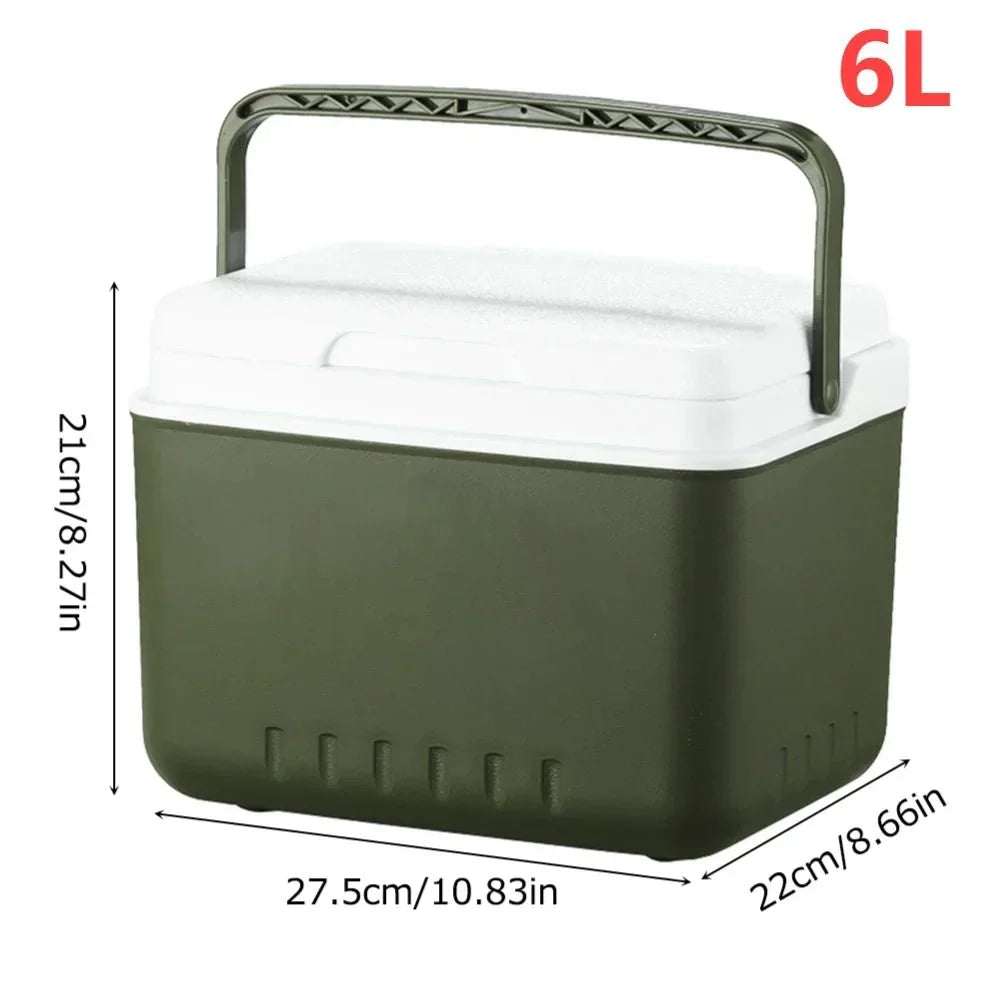 Outdoor equipment thermal cooler box with ergonomic handle for easy transport