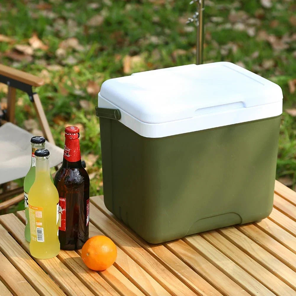 Travel cooler box for hot food preservation during outdoor picnics
