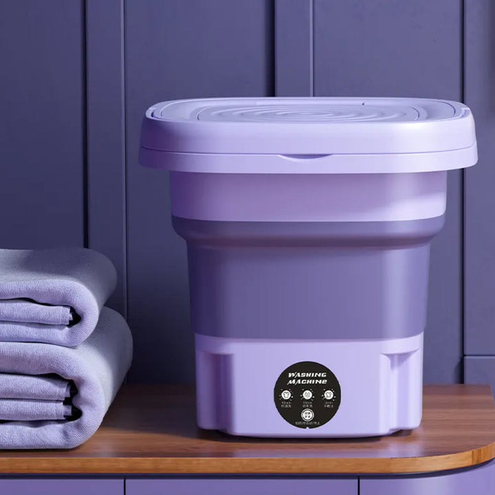 Purple portable foldable mini washing machine with control panel