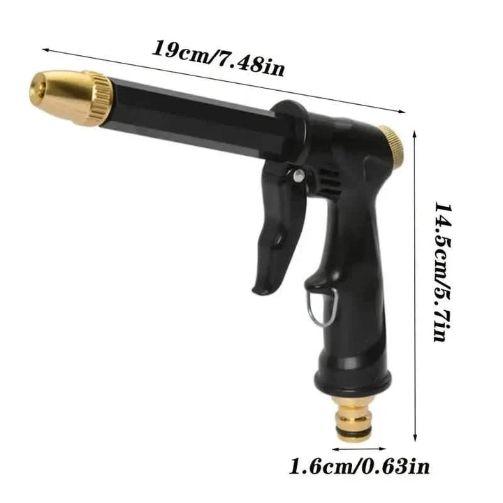 Close up of high pressure spray nozzle attachment for garden watering and lawn care