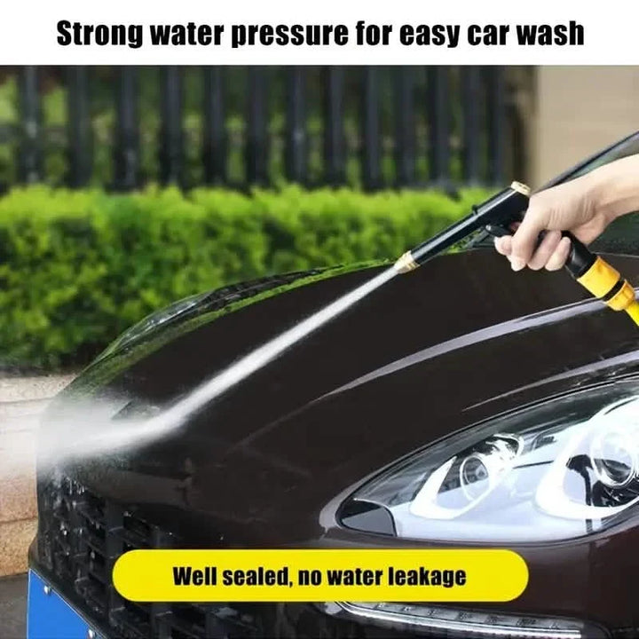 Ergonomic handle on portable hose nozzle designed for comfortable gardening supplies use