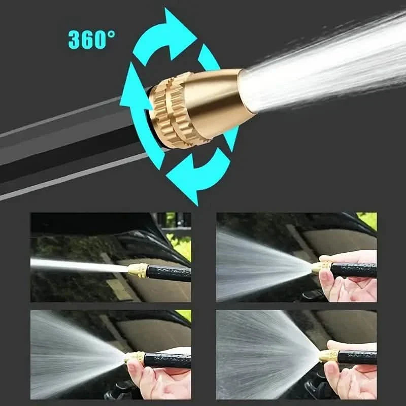Adjustable high pressure spray pattern on water hose nozzle for versatile patio cleaning
