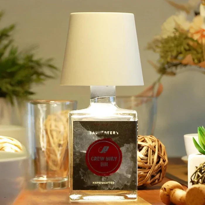 Wireless lamp design highlighting USB charging and sleek metal finish