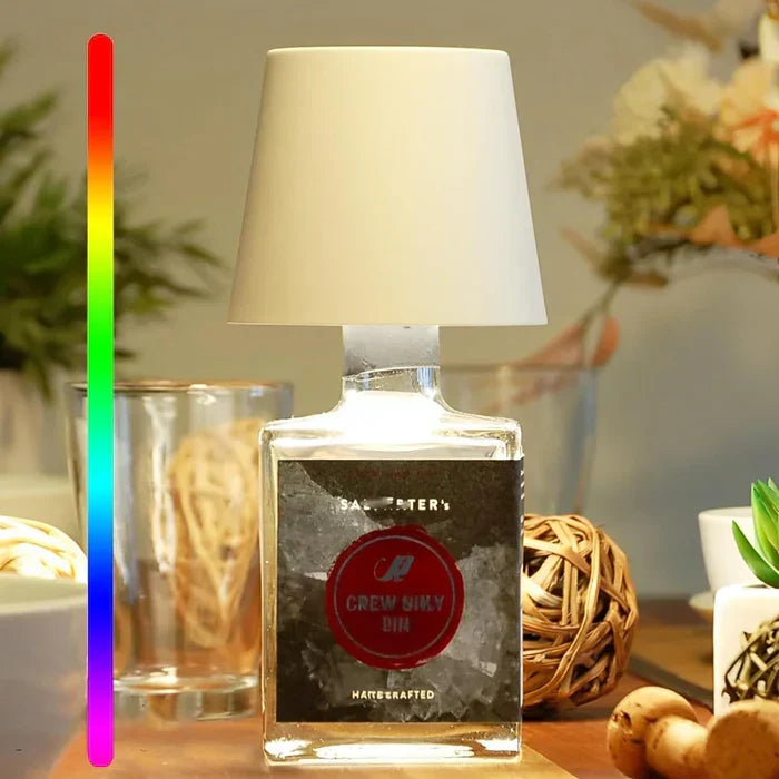 Rechargeable light illuminating an outdoor garden table during evening