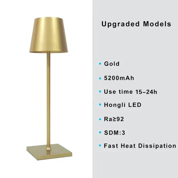 Portable modern aluminium dimmable table lamp showing cordless design