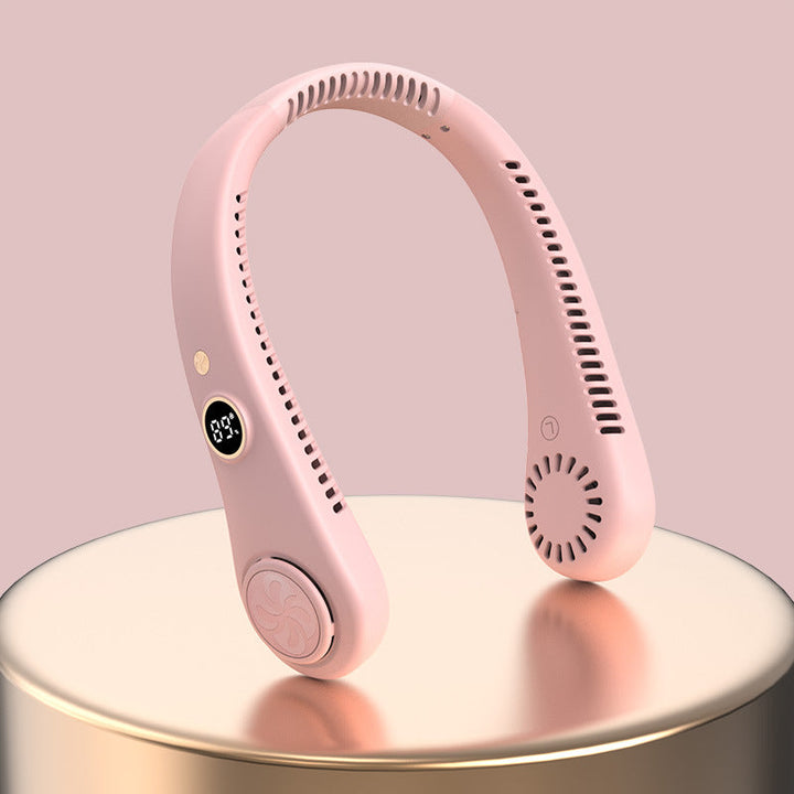 Pink portable neck fan with adjustable airflow design
