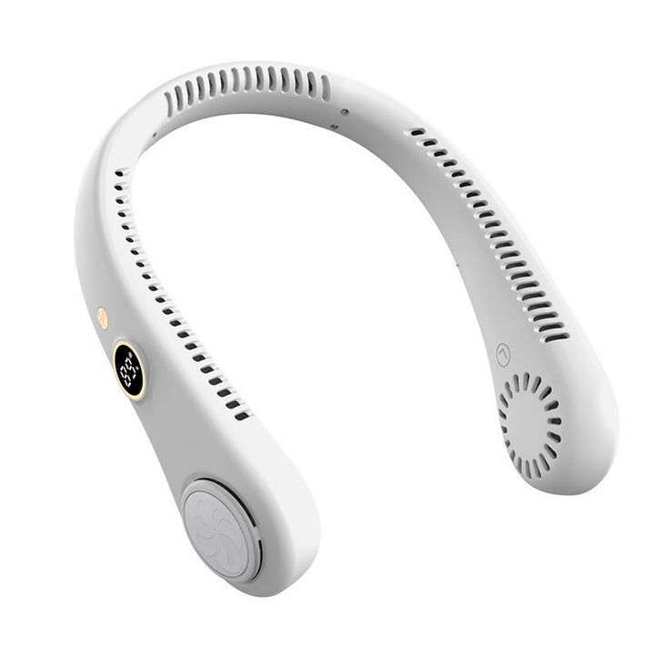 Rechargeable cooling device being worn outdoors during summer activities
