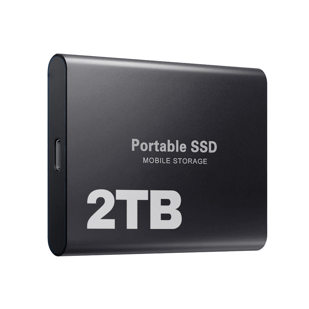 Close-up view of USB-C port and high-speed data transfer cable on the SSD