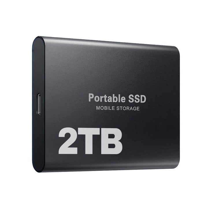 Close-up view of USB-C port and high-speed data transfer cable on the SSD