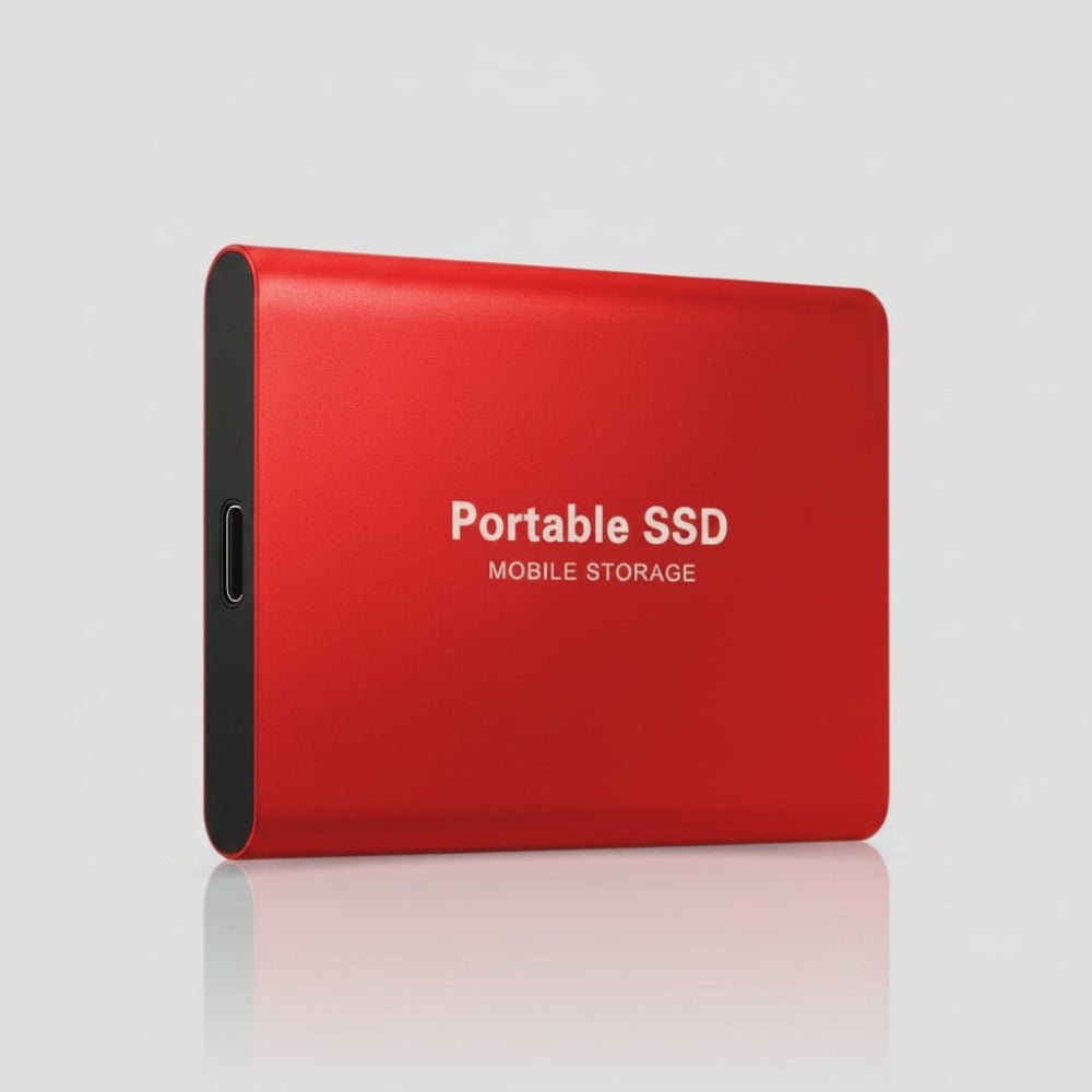 Compact portable external SSD hard drive with USB 3.1 connection for fast data transfer and secure backup storage