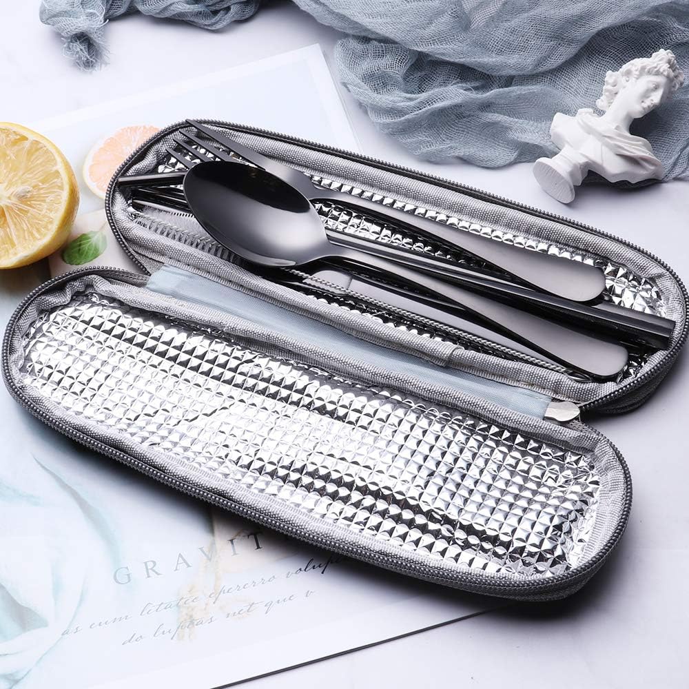Compact travel accessories stainless steel cutlery set case open