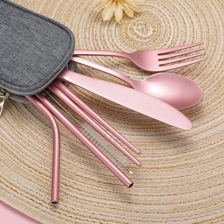 Stainless steel cutlery set packed securely for transit