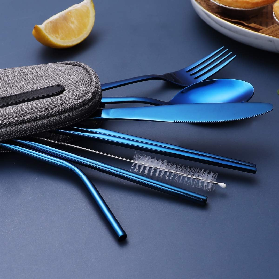 Camping tableware portable utensils set in various color options