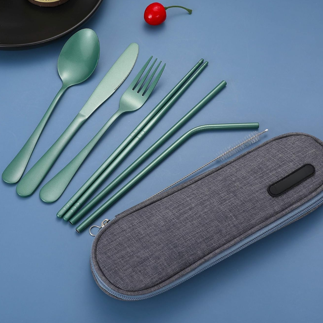Travel accessories stainless steel cutlery set ready for adventure