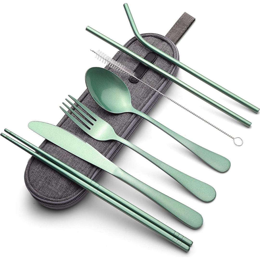 Durable camping tableware stainless steel cutlery set close up