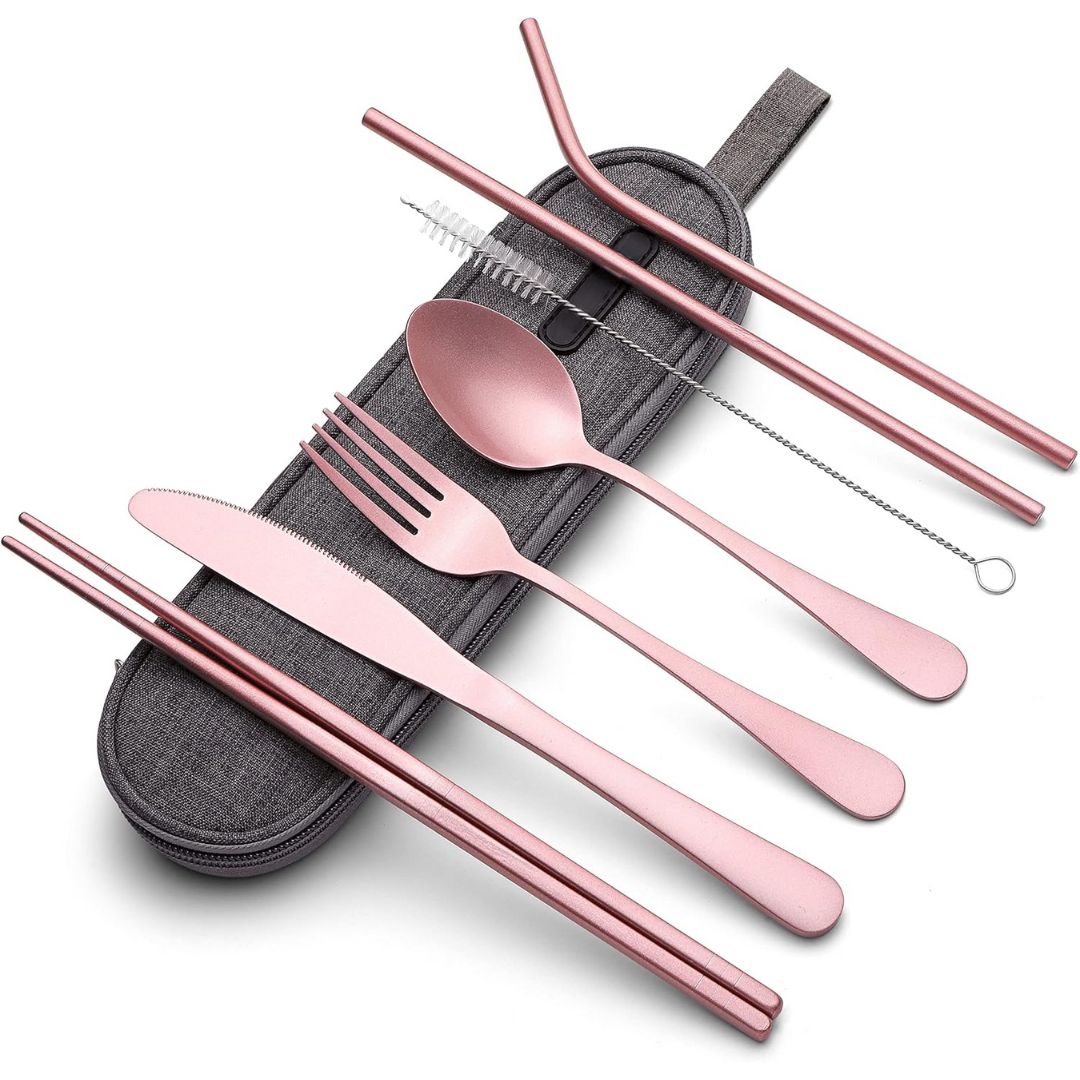 Stainless steel travel cutlery set with fork spoon and knife