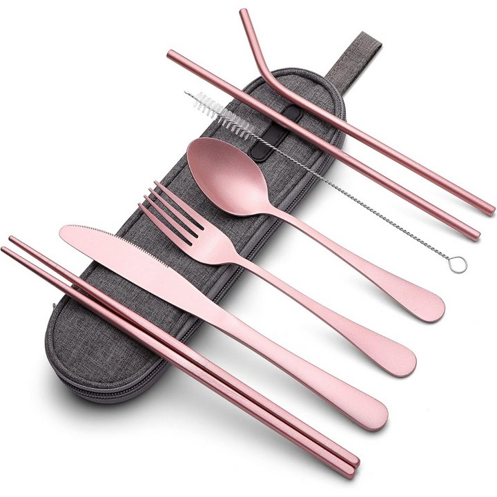 Stainless steel travel cutlery set with fork spoon and knife