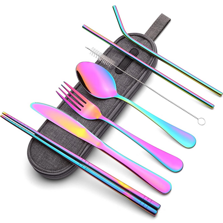 Unisex portable stainless steel cutlery set packed in a travel case