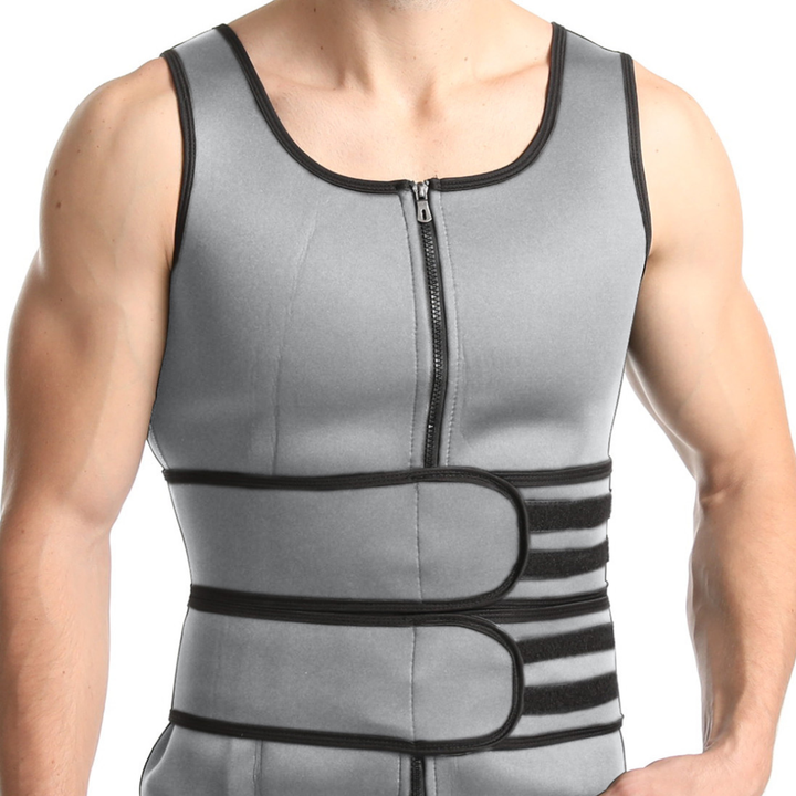 Close-up of gray two belt posture brace front view