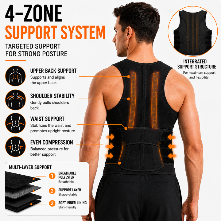 Flat lay of unisex clavicle support belt showing adjustable buckle and straps