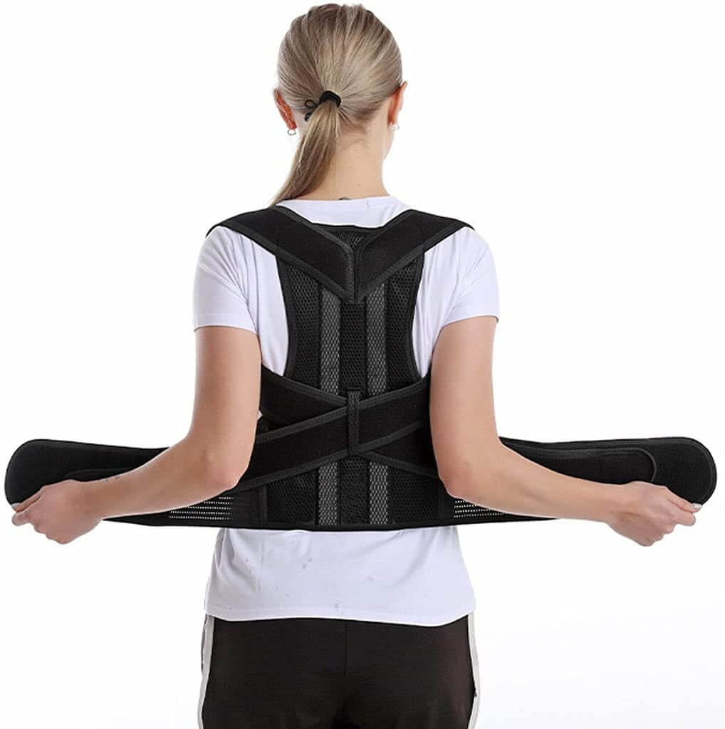 Close up of breathable material on posture corrector back support strap