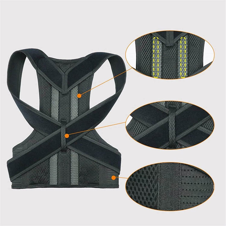 Detailed view of the posture corrector vest highlighting the structural reinforcement stays