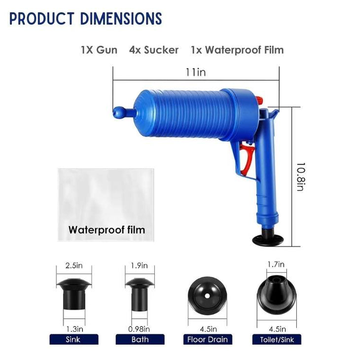 Compact sink plunger and air drain cleaner accessories laid out on a flat surface