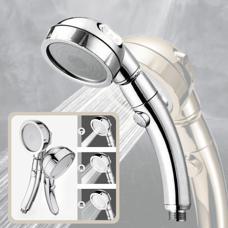 Silver PowerHead 3-in-1 Shower Head and Hose with spray mode inset