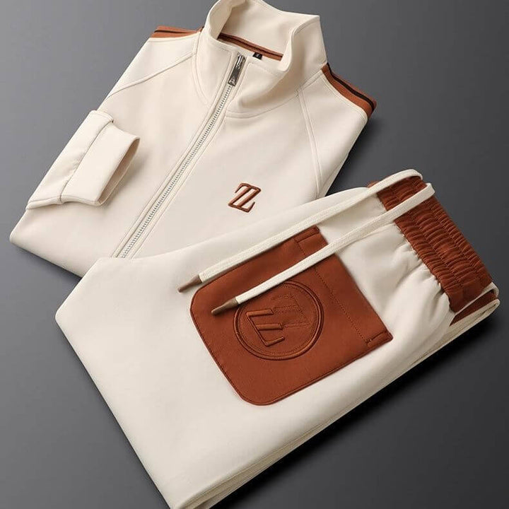 Legacy cream men's designer tracksuit set folded neatly to show texture