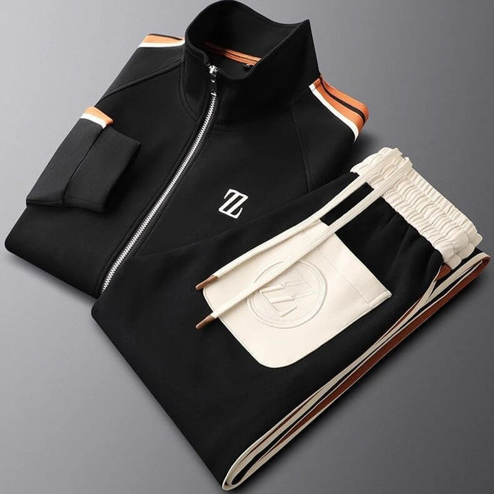 Mens premium tracksuit set zip jacket detail and fabric closeup