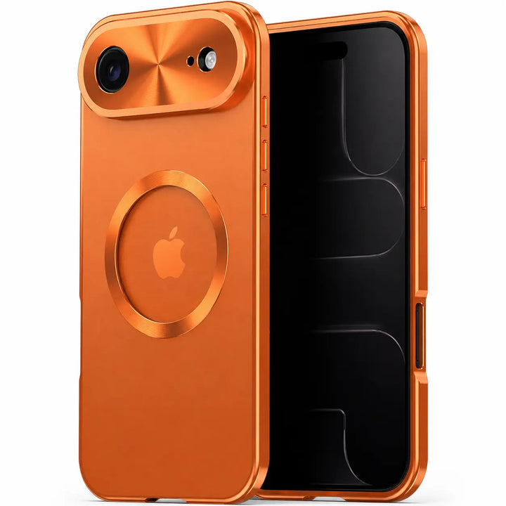 Cosmic Orange privacy MagSafe iPhone case showing back and inner view
