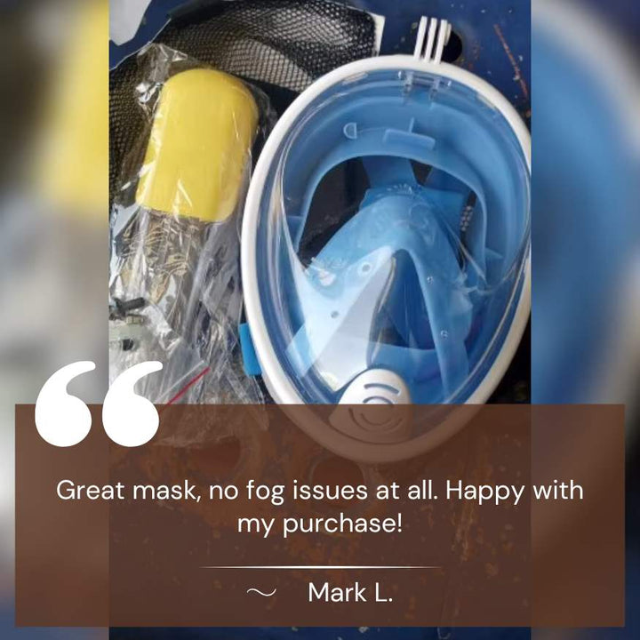 Pro-grade water sports full face snorkel mask in clear blue