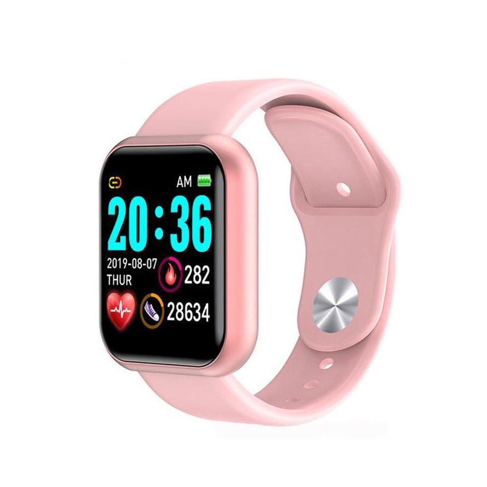 Pink smartwatch with vibrant color touchscreen and health monitor