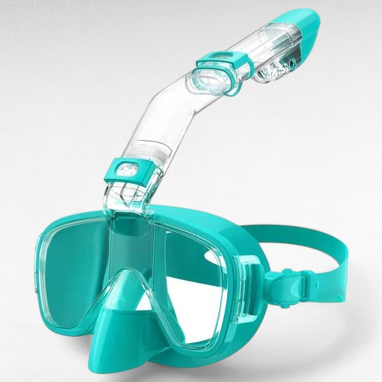 Side profile of foldable snorkel mask highlighting ergonomic silicone skirt