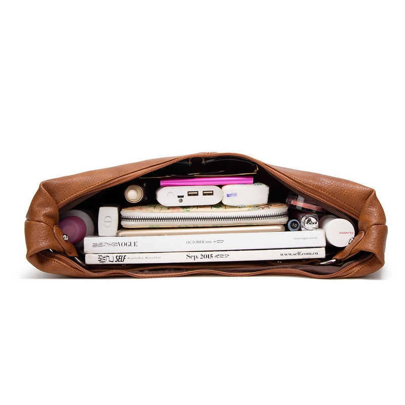 Everyday purse shoulder bag open interior compartment with multiple pockets