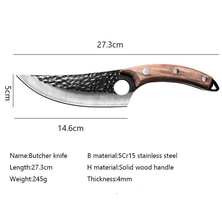 Japanese chef kitchen knife resting on a rustic wooden cutting board
