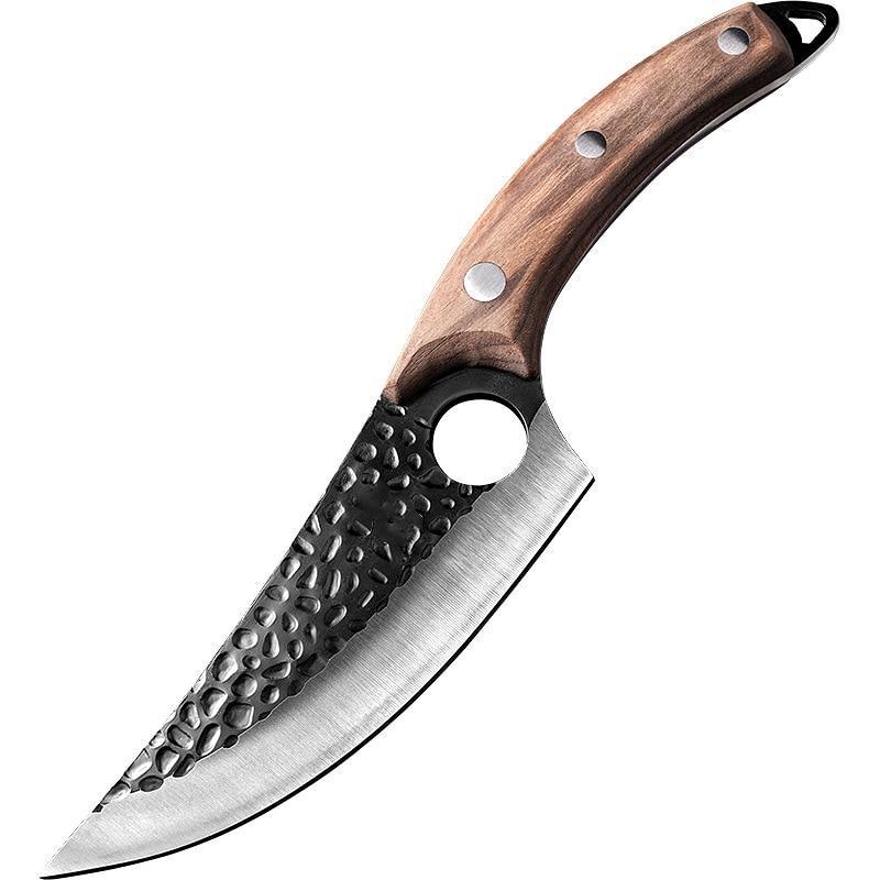 Studio view of the Japanese kitchen knife with a wooden handle
