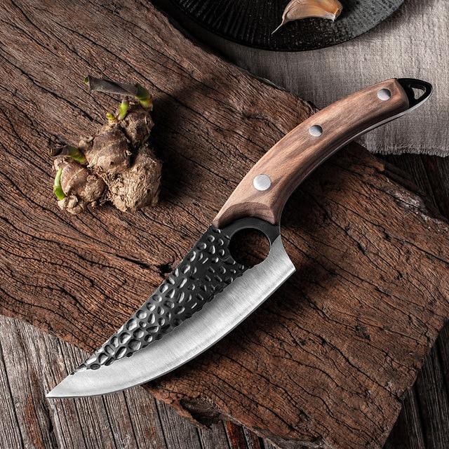 Side profile of the ergonomic handle on the Japanese kitchen knife