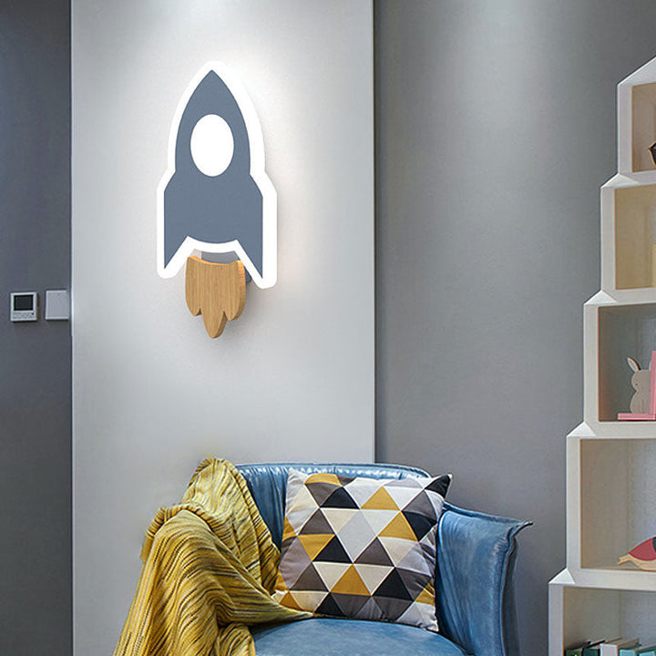 Grey rocket shaped Nordic LED wall decoration lamp in a children room